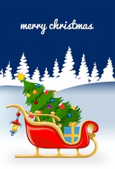 Composition with Santa's sleigh and Christmas tree