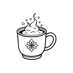 Hot chocolate with whipped cream and bubbles in a mug decorated with a snowflake isolated on white background isolated on transparent background