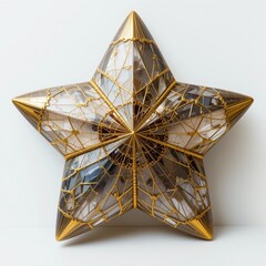 Luxury Geometric Star Ornament with Gold Lines and Marble Texture