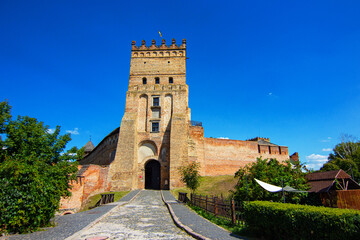 Obraz premium Historic Main Gate and Tower of Lubart’s Castle in Lutsk, Volyn Region, Ukraine
