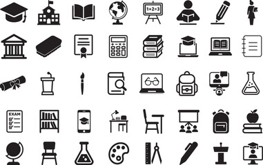 Education icon set, learning and school symbols, vector EPS for creative projects.