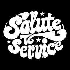 White Arched Text Salute to Service with Star Icons on Black