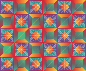 Geometric Floral Wallpaper Pattern with Colorful Retro Style Flowers for Unique Nature-Themed Vector Art Decor