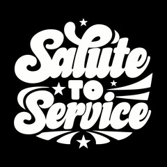 White salute to service text with stars on black lettering 8