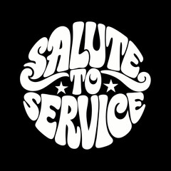 White salute to service text with stars on black lettering 6