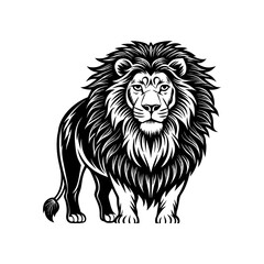 Lion standing majestically with a full mane a powerful wild cat symbol of strength and courage depicted in a detailed illustration isolated on white background isolated on transparent background