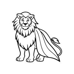 Lion with a flowing mane and tail depicted in a stylized outline drawing suitable for coloring or graphic design elements isolated on white background isolated on transparent background