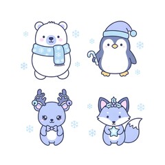Pastel Winter Animals Cute Cartoon Set

