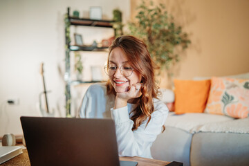 Woman working from home enjoying a video call