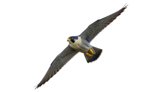 Isolated Peregrine Falcon soars in flight, a majestic raptor with incredible speed and agility
