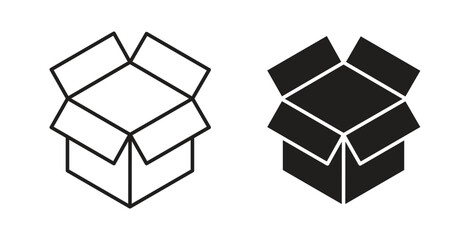 Open box icon glyph and line set thin line symbol concept.