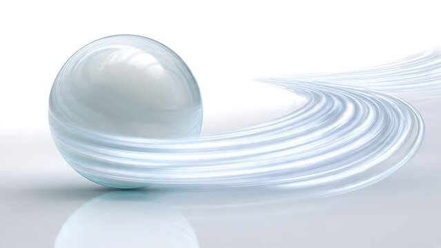 Elegant blue sphere with dynamic flowing light trails for modern technology or science projects, offering a clean, professional and futuristic feel