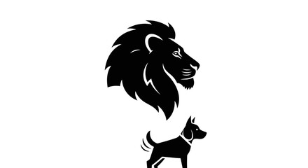 Lion and Dog Silhouette A Study in Contrast and Size.