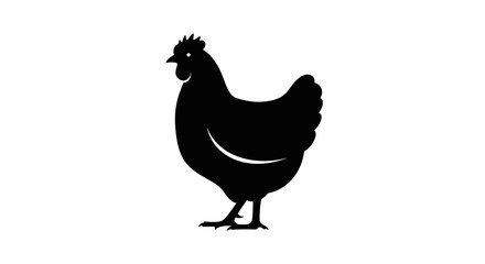 Elegant Black Chicken Silhouette on White Background.