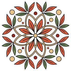 Folk Art Flower and Berry Square Illustration Fabric Print and Stationery Design