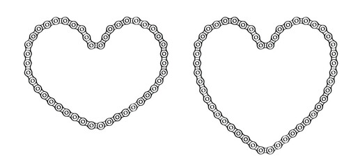 Heart, loven icon. Cartoon silhouette of the chain for bike or bicycle. Cycling line pattern. Motorcycle chain links symbol. Bicycle chains. For 14 february, valentine, valentines day.