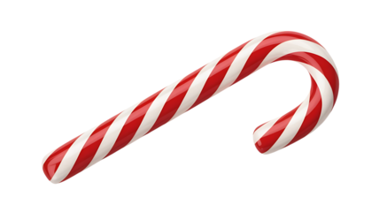 A red and white striped candy cane isolated on transparent background, christmas treat