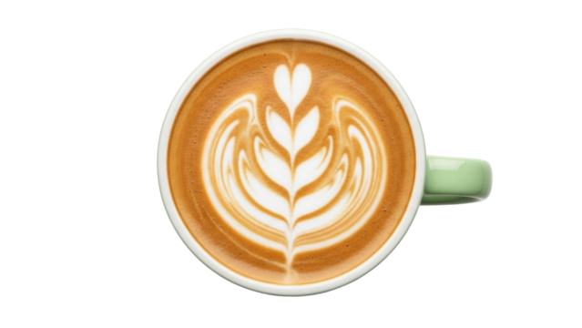Isolated latte art tulip coffee beverage, espresso in a cup, hot drink, coffee shop concept