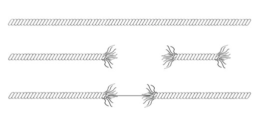 Breaking rope line. Broken rope. break, torn rope. strong ropes symbol. For business, stres concept. Broken frayed rope silhouette. © MarkRademaker