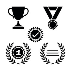 Collection of achievement and award icons, including a trophy, medal, and laurel wreaths.