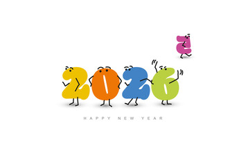 Happy New Year 2026 Card Template - Funny Cartoon Numbers Design for New Year Card