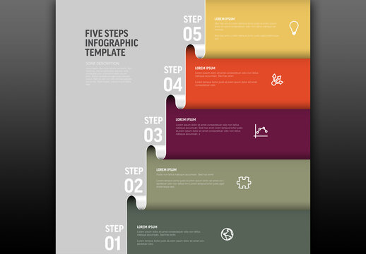 Five Steps Infographic Template with Numbered Steps and Icons