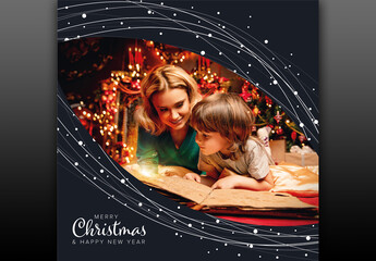 Merry Christmas and Happy New Year Card Template with Photo placeholder