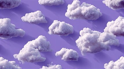 A serene scene of fluffy clouds floating against a soft purple backdrop.