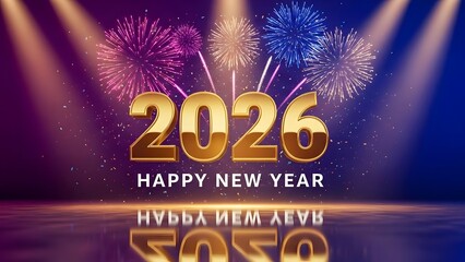 2026 New Year Stage Celebration with Fireworks and Spotlights
