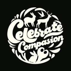 White vector silhouettes of rabbits and deer celebrating compassion