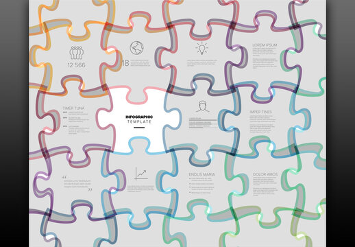 Jigsaw Puzzle Infographic Template with Colorful Overlays