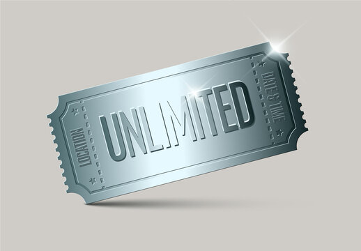 Unlimited Access Silver Ticket with Perforated Edges and Reflective Surface