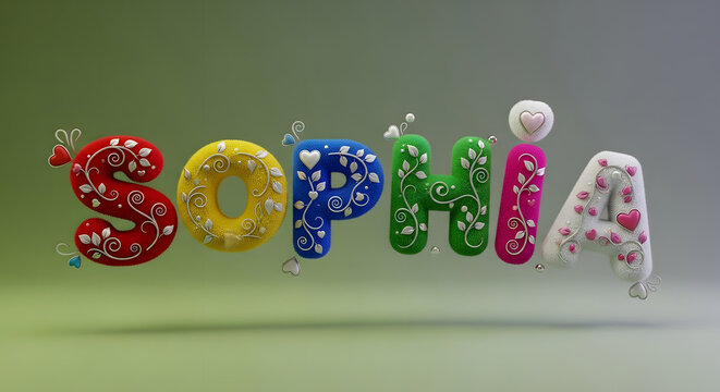 Colorful alphabet balloons spell out the name sophia with festive decorations - Powered by Adobe