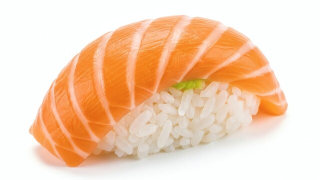 Delicious salmon nigiri sushi on a white background, a Japanese delicacy - Powered by Adobe