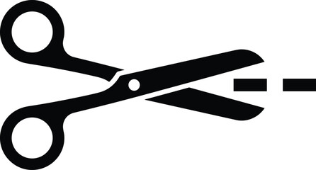 Scissors icon, cut line symbol, trimming graphic, coupon design, black silhouette, craft tool, vector illustration, DIY element, editable shape