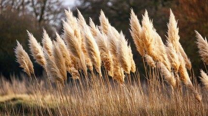 Fluffy grass plumes in a field