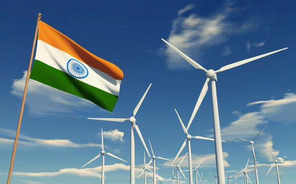 Waving Indian Flag with Wind Turbines for Renewable Energy Concept