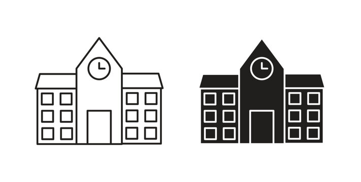 school icon glyph and line set thin line symbol concept.