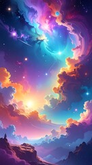 Dreamy sky Colorful clouds merge with starry night, evoking tranquility and wonder