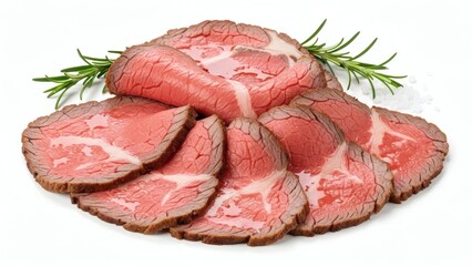 Fototapeta premium Sliced roast beef with rosemary and sea salt on a white background