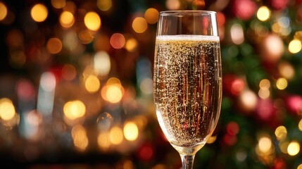 Champagne glass, Christmas lights bokeh