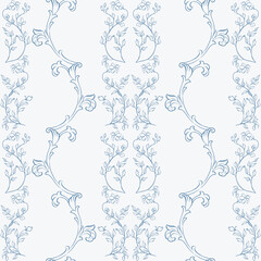 Naklejka premium Vintage baroque seamless pattern. Victorian hand drawn pattern with hand drawn acanthus leaves and florals. Classic background for wedding invitation, wrapping, packaging, fabric, and wallpaper.
