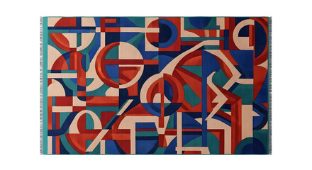 Modern geometric rug with colorful shapes isolated on transparent background