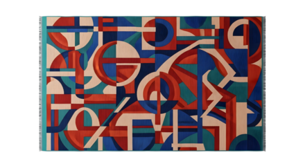 Modern geometric rug with colorful shapes isolated on transparent background