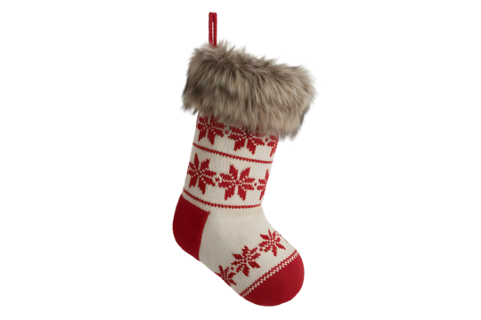 Christmas stocking with snowflake pattern isolated on transparent background for decoration - Powered by Adobe