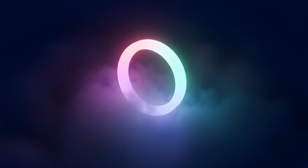 Abstract glowing circle with neon colors in dark smoky atmosphere background