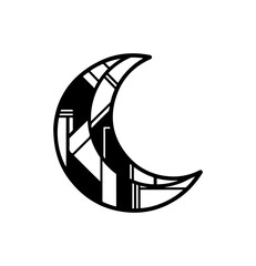 Elegant geometric crescent moon design, perfect for mystical branding, celestial events, modern spiritual practices and striking logo designs, a stylish celestial icon