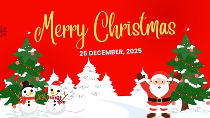 Merry christmas with santa claus and snowmen festive greeting