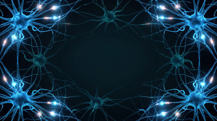 Abstract blue neuron network firing electrical impulses on dark background for medical concept