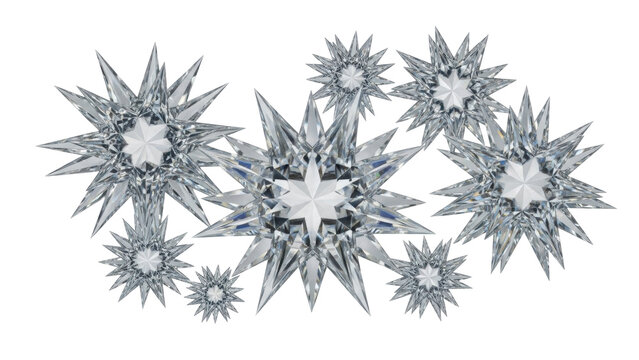 Isolated shimmering cluster of crystal stars, sparkling gems, precious stones, and elegant glitter